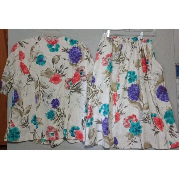 Vtg 80s Good Times Suit Sz 16 2Pc Set Blazer Jacket Floral Skirt USA Grannycore - Picture 4 of 7